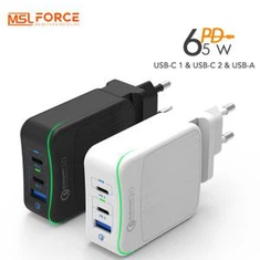 65w usb c pd qc3.0 3 portová nástěnná nabíječka